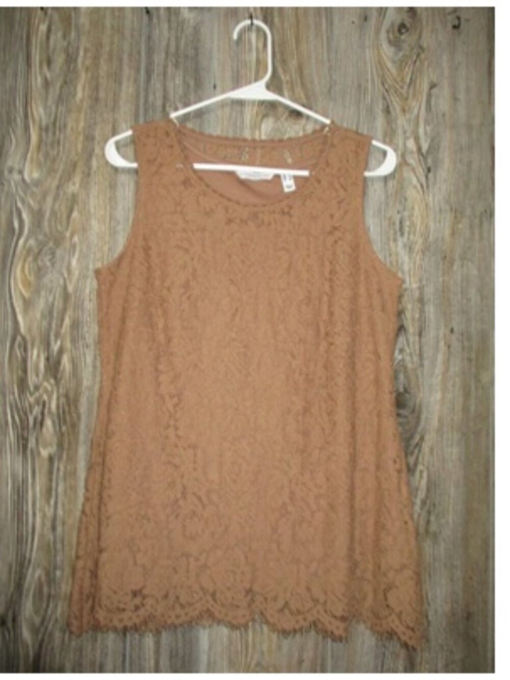 Isaac Mizrahi Live! Medium Lace Swing Tank Top Brown Sugar Boho Fairy Sz Small